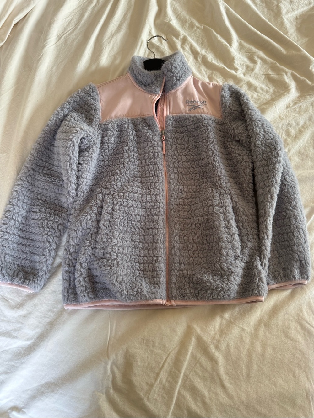Reebok Girls' Gray Sherpa Jacket with Pink Trim